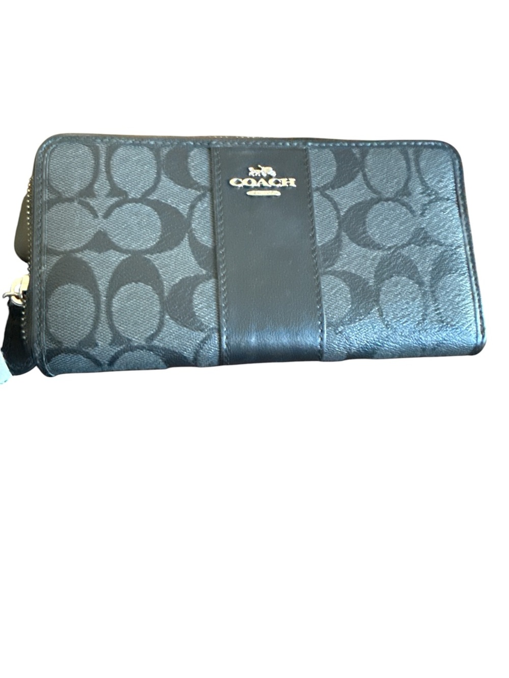 Coach Accordion Black Signature Zip-Around Wallet with Gold Logo - Picture 2 of 4